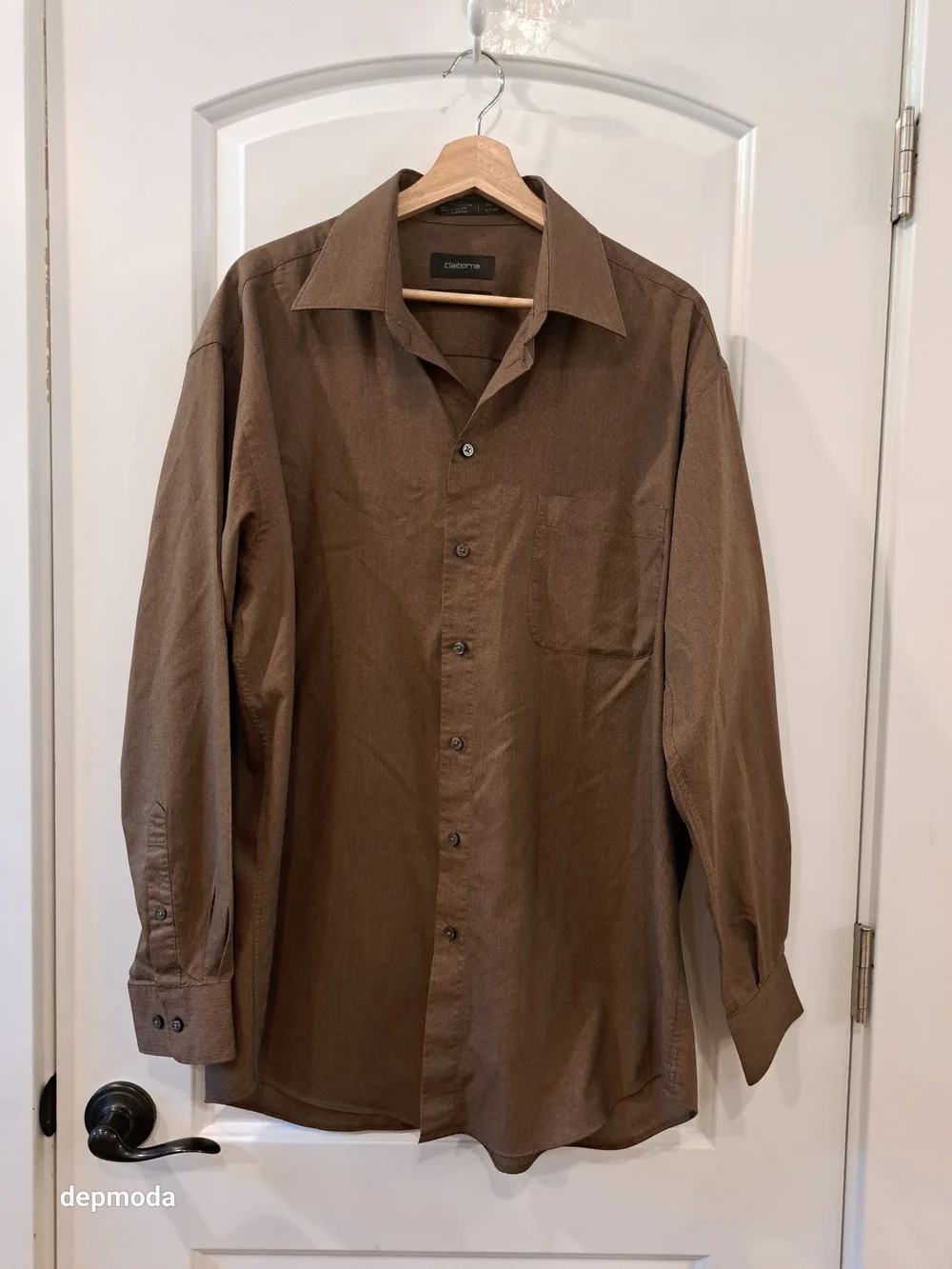 Claiborne Men's T-weave Brown Button-Up Dress Shirt Size Large